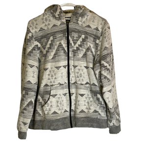 SOHO Threads Full Zip Hooded Aztec Tribal Print Jacket, Women’s XL, Gray White
